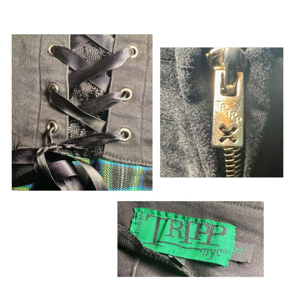 Vintage Y2K Green Plaid Tripp NYC Size 22 3X Goth Emo Punk Academia Mini Skirt - Picture 5 of 5